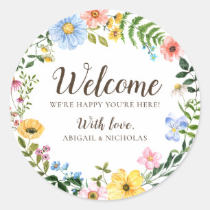 Autocollant de bienvenue pour mariage Bohème Fleur