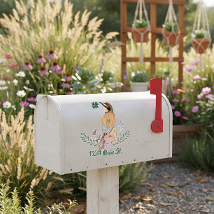 autocollant de boîte aux lettres à oiseaux floraux