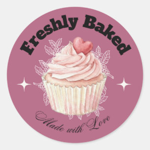 Autocollant de boulangerie Cupcake Mauve Fraîcheme