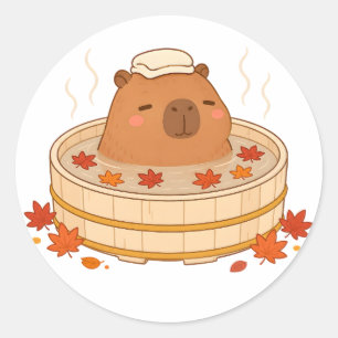 Autocollant de capybara mignon Onsen feuille d'éra