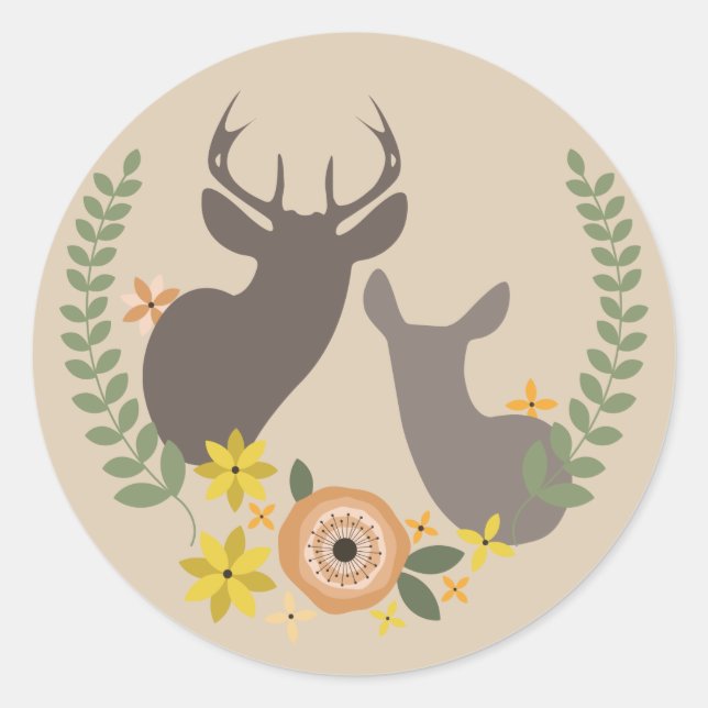 Autocollant de cerfs de fleurs orange (Devant)