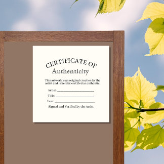 autocollant de certificat d'authenticité, galerie
