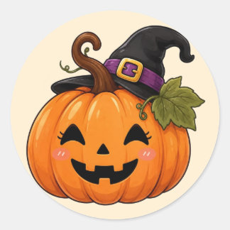 Autocollant de chapeau de sorcière de citrouille d