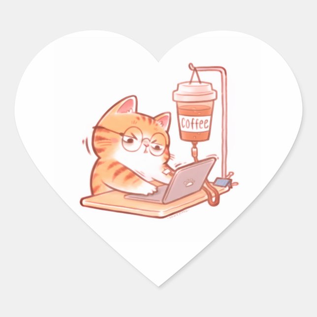 Autocollant de chat amusant caféiné, Gin surmené m (Devant)