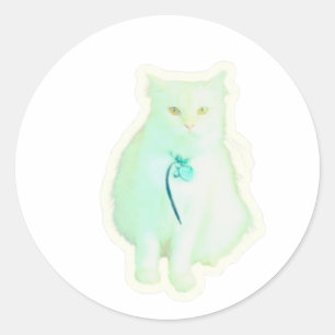 Autocollant de chat blanc majestueux, élégant chat