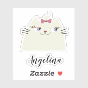 Autocollant de chat blanc mignon avec nom personna