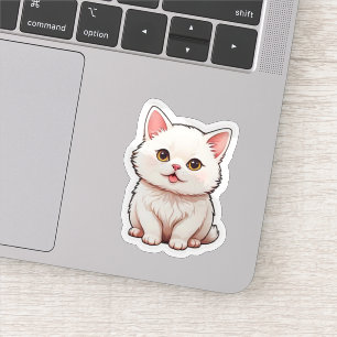 Autocollant de chat blanc mignon et duveteux - Est