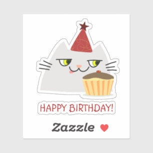 Autocollant de chat drôle d'anniversaire Gâteau de