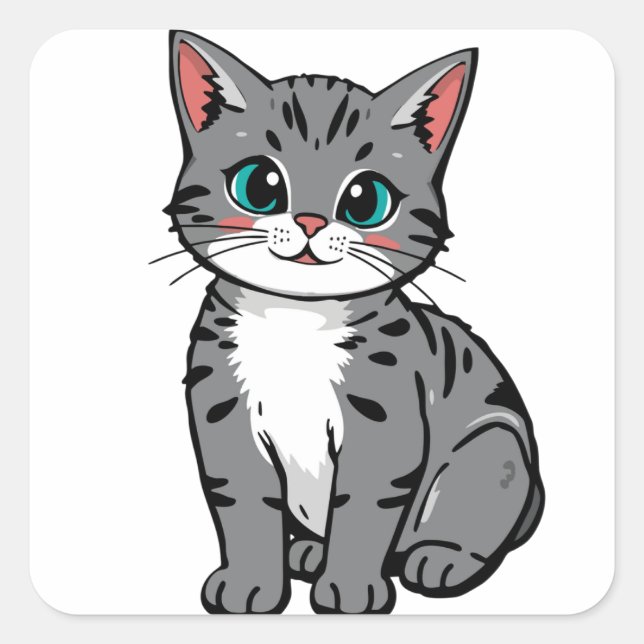 Autocollant de chat gris mignon - Kit de dessin an (Devant)