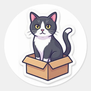 Autocollant de chat mignon dans une boîte en carto