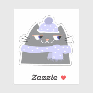 Autocollant de chat mignon d'hiver design kawaii c
