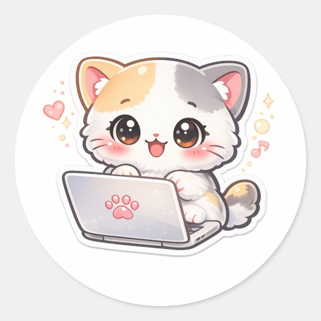 Autocollant de chat mignon pour ordinateur portabl (Devant)