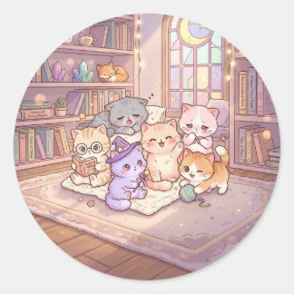 Autocollant de chat pastel et bibliothèque amis