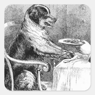 Autocollant de chien vintage assis à la table