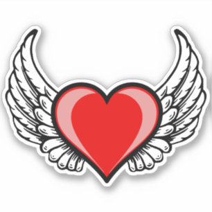 Autocollant de coeur ailé