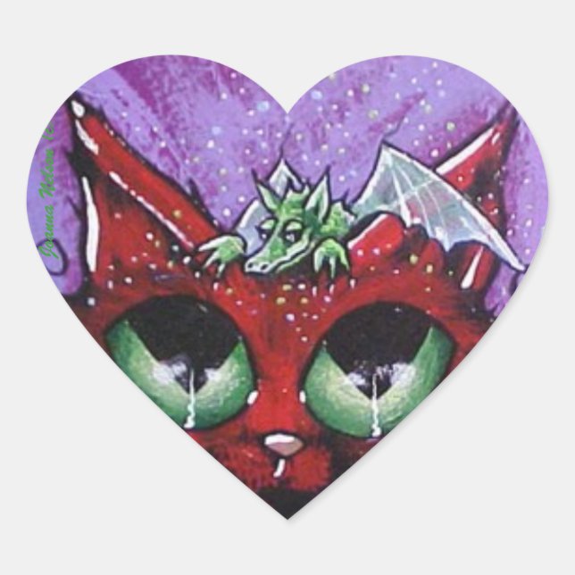 autocollant de coeur de chat dragon (Devant)