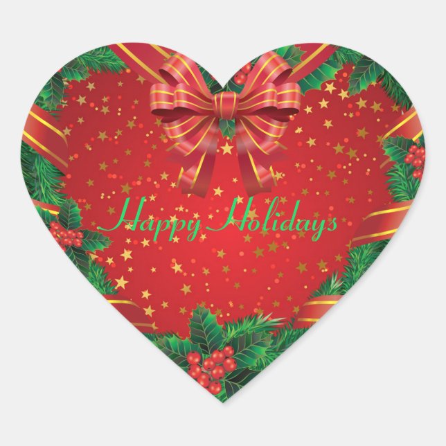 Autocollant de coeur de couronne de Noël personnal (Devant)