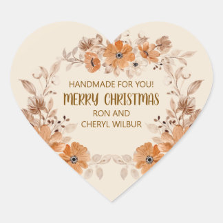 Autocollant de cœur de Noël floral Boho rustique