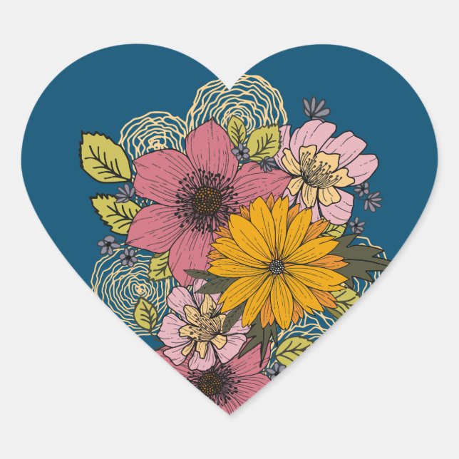 Autocollant de coeur floral Bouquet (Devant)