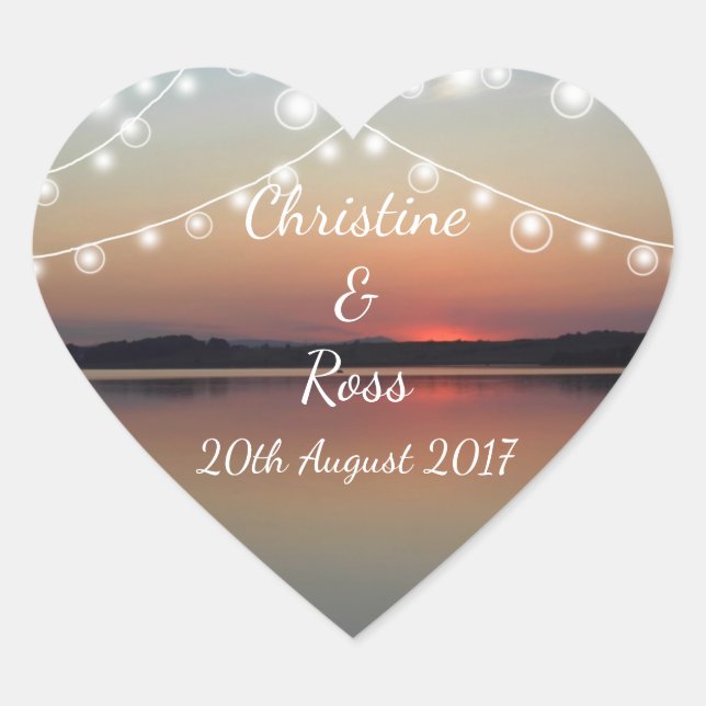 Autocollant de coeur mariage du lac romantique (Devant)