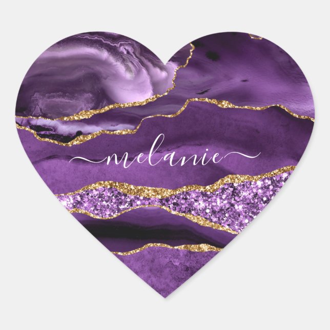 Autocollant de coeur Purple Gold Parties scintilla (Devant)