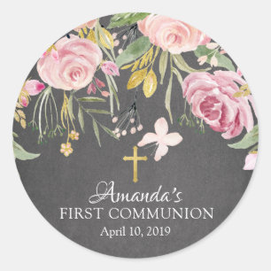 Autocollant de communion rose moderne