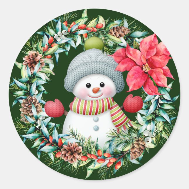 Autocollant de couronne de bonhomme de neige migno (Devant)