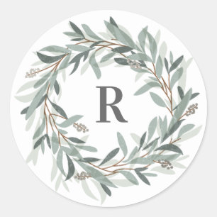 Autocollant de couronne florale à monogramme