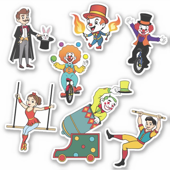 Autocollant de dessin moderne de cirque coloré (Devant)
