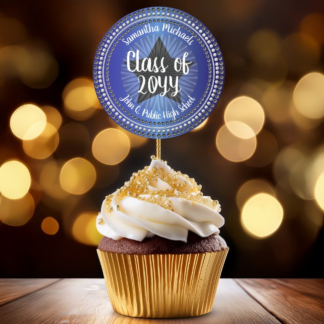 Autocollant de diplôme de l'année de la classe Blu (Star Blue Class Year Graduation Favor Sticker and Envelope Seal)