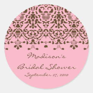 Autocollant de douche rose et Brown Damask Bride