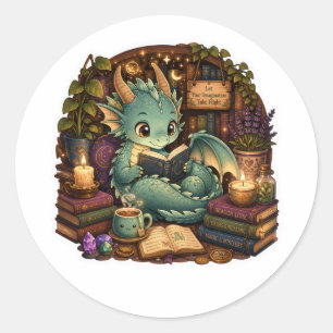 Autocollant de dragon amateur de livres mignon