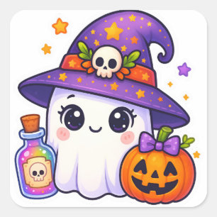 Autocollant de fantôme de sorcière mignon d'Hallow
