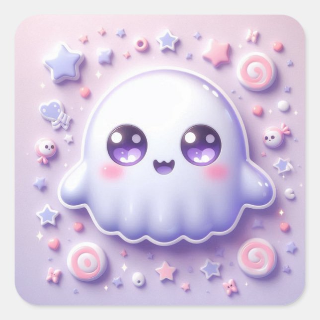 Autocollant de fantôme pastel kawaii pour l'Hallow (Devant)