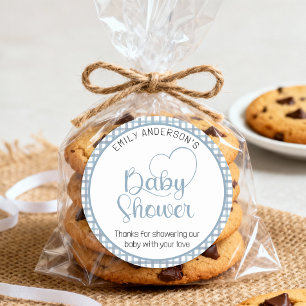 Autocollant de faveur de Baby Shower à carreaux bl
