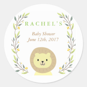 Autocollant de faveur de baby shower de lion de
