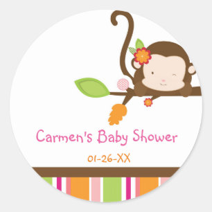Autocollant de faveur de Baby Shower singe fille P