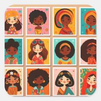 Autocollant de femmes de couleur de dessin animé m