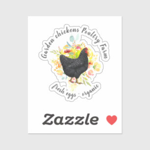 autocollant de ferme à poule noire florale jaune