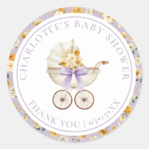 Autocollant de Fête de Bébé Lavande Floral Carross