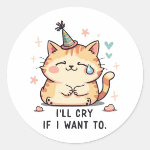 Autocollant de fête de chat qui pleure dramatiquem