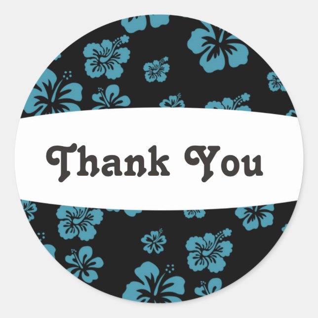 Autocollant de fête florale noir & bleu Hibiscus (Devant)