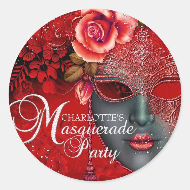 Autocollant de fête masquée Masque à paillettes ro (Devant)