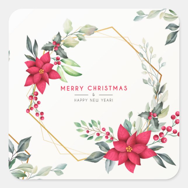 Autocollant de fleur aquarelle de Noël magnifique (Devant)
