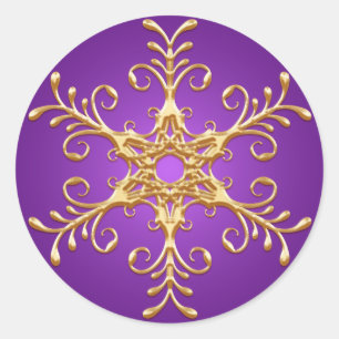 Autocollant de flocon de neige violet et or