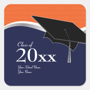 Autocollant de graduation orange et bleu personnal