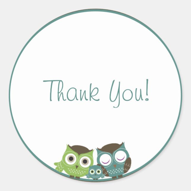 Autocollant de hibou Baby shower garçon (Devant)