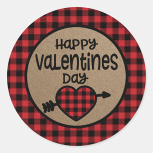 Autocollant de jour de Valentines de plaid de