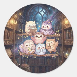 Autocollant de la bibliothèque du chouette mignon