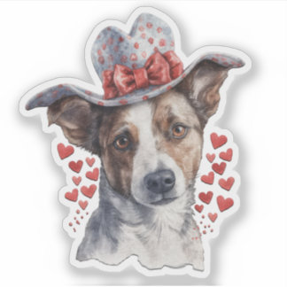 Autocollant de la Saint-Valentin Chien portant un 